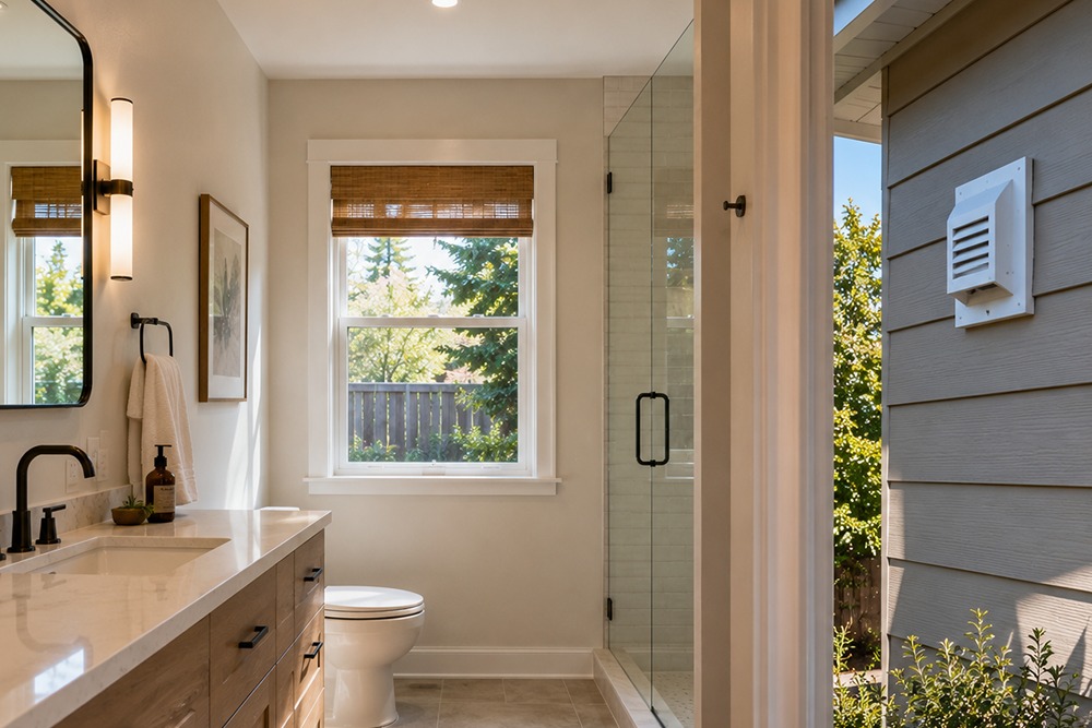 Bathroom exhaust fan properly vented outside in Santa Rosa CA