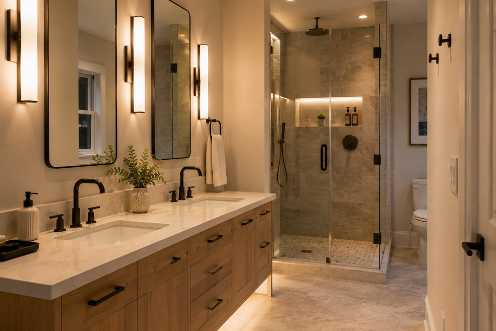 Bathroom lighting electrical system completed in a Santa Rosa CA remodel