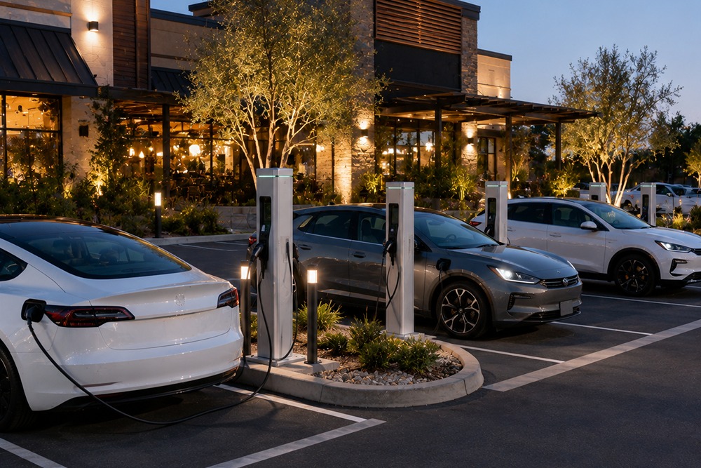 Customer EV charging stations installed at a Santa Rosa CA commercial property