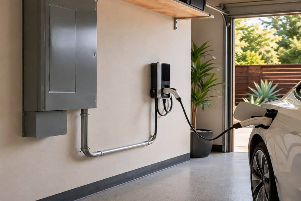 Dedicated EV charger circuit completed in a Santa Rosa CA garage