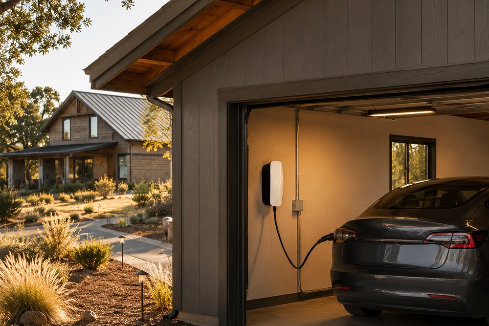 Tesla Wall Connector installed in a detached garage in Santa Rosa CA
