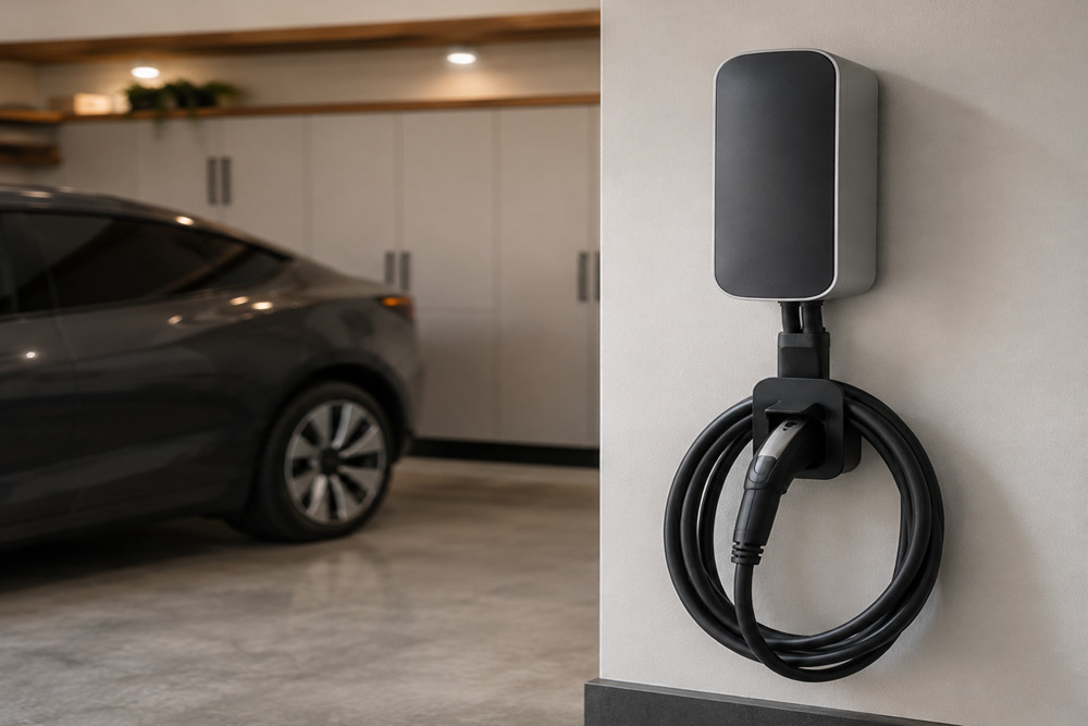 Hardwired EV charger installed in a Santa Rosa CA garage