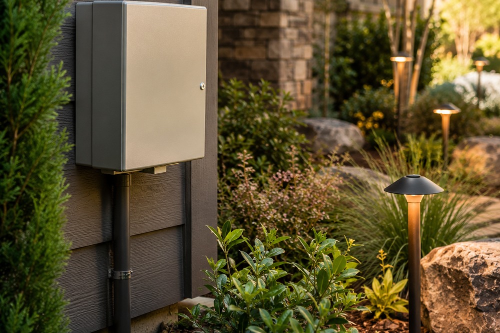 Low-voltage landscape lighting transformer installed in Santa Rosa CA