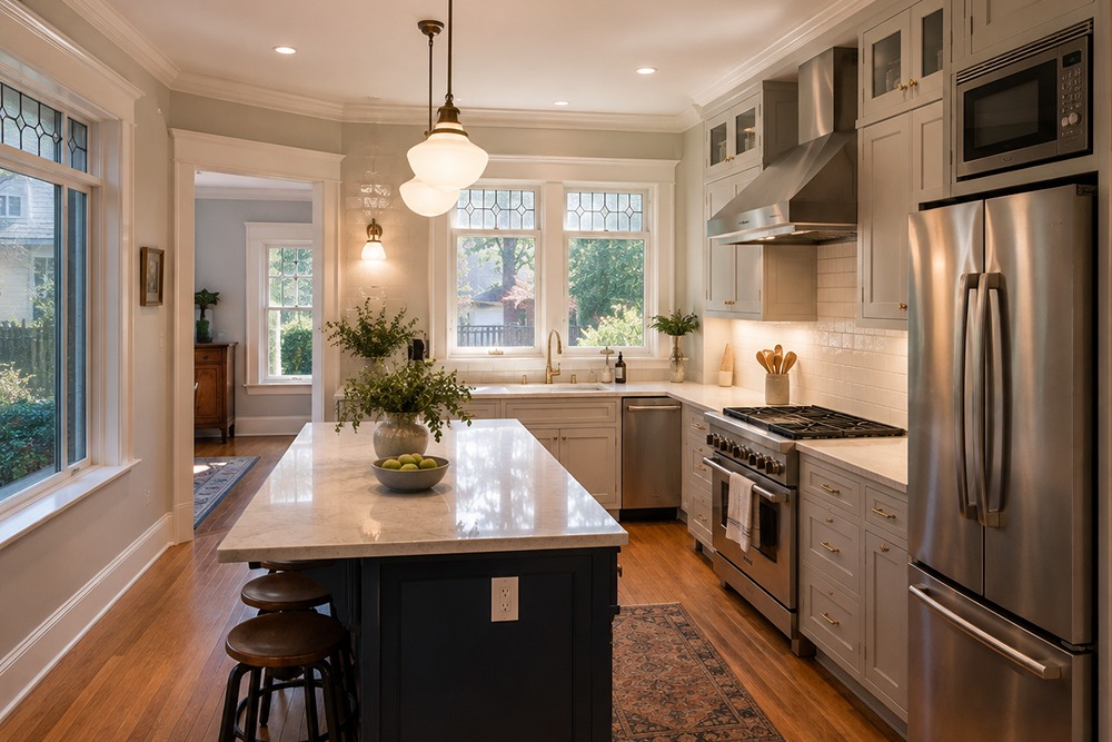Older Santa Rosa CA kitchen modernized with new electrical wiring