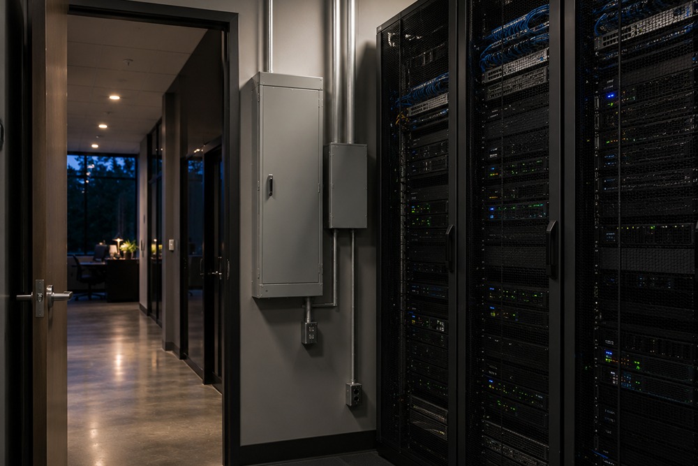 Commercial server room protected by standby generator power in Santa Rosa CA