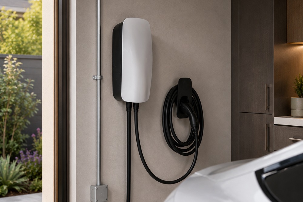 Tesla Wall Connector professionally mounted in a Santa Rosa CA garage