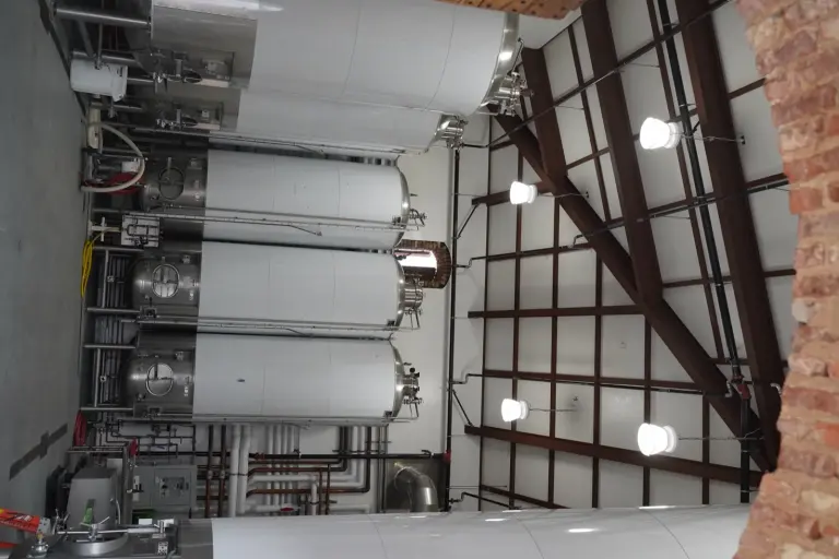 Winery fermentation tanks with overhead lighting